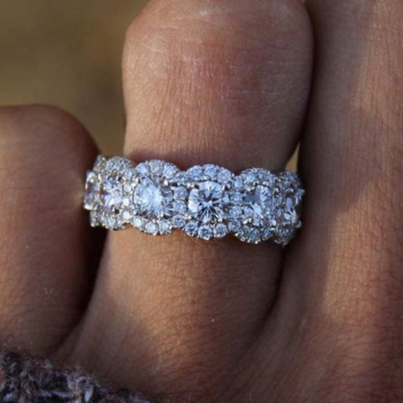 Jewelry - NEW 925 Sterling Silver Round Diamond Halo Half Eternity Ring